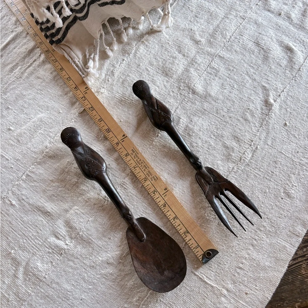Vintage Carved Wooden Salad Servers